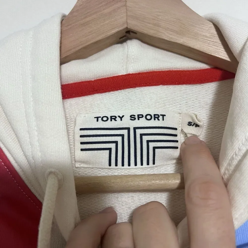 Tory Sport by Tory Burch Graphic French Terry Hoodie Sweatshirt Beige Size Small